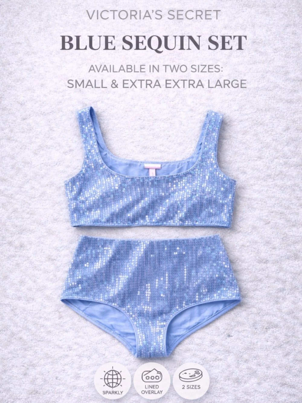Victoria’s Secret Blue Sequin Set 2PC Sparkle Lounge Festival